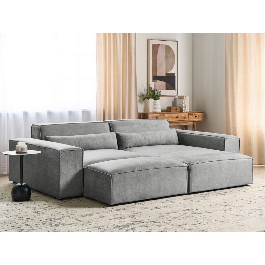 Beliani Ecksofa mit Ottomane aus Stoff  HELLNAR  