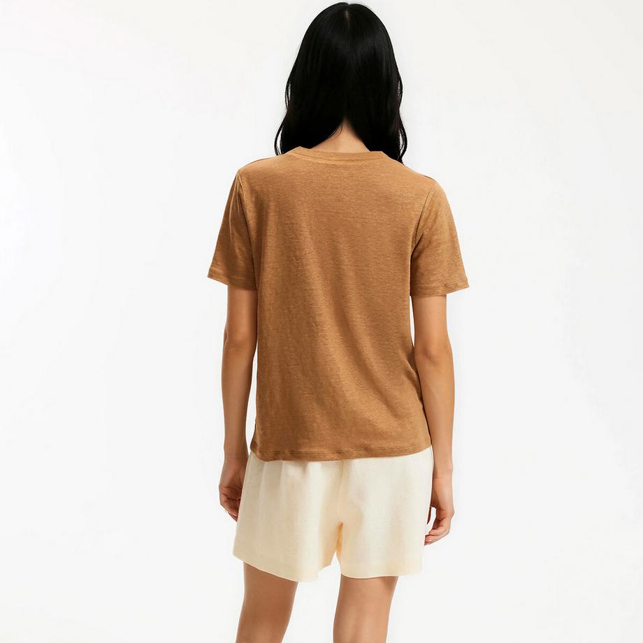 La Redoute Collections Leinen Kurzarm V-Ausschnitt T-Shirt  