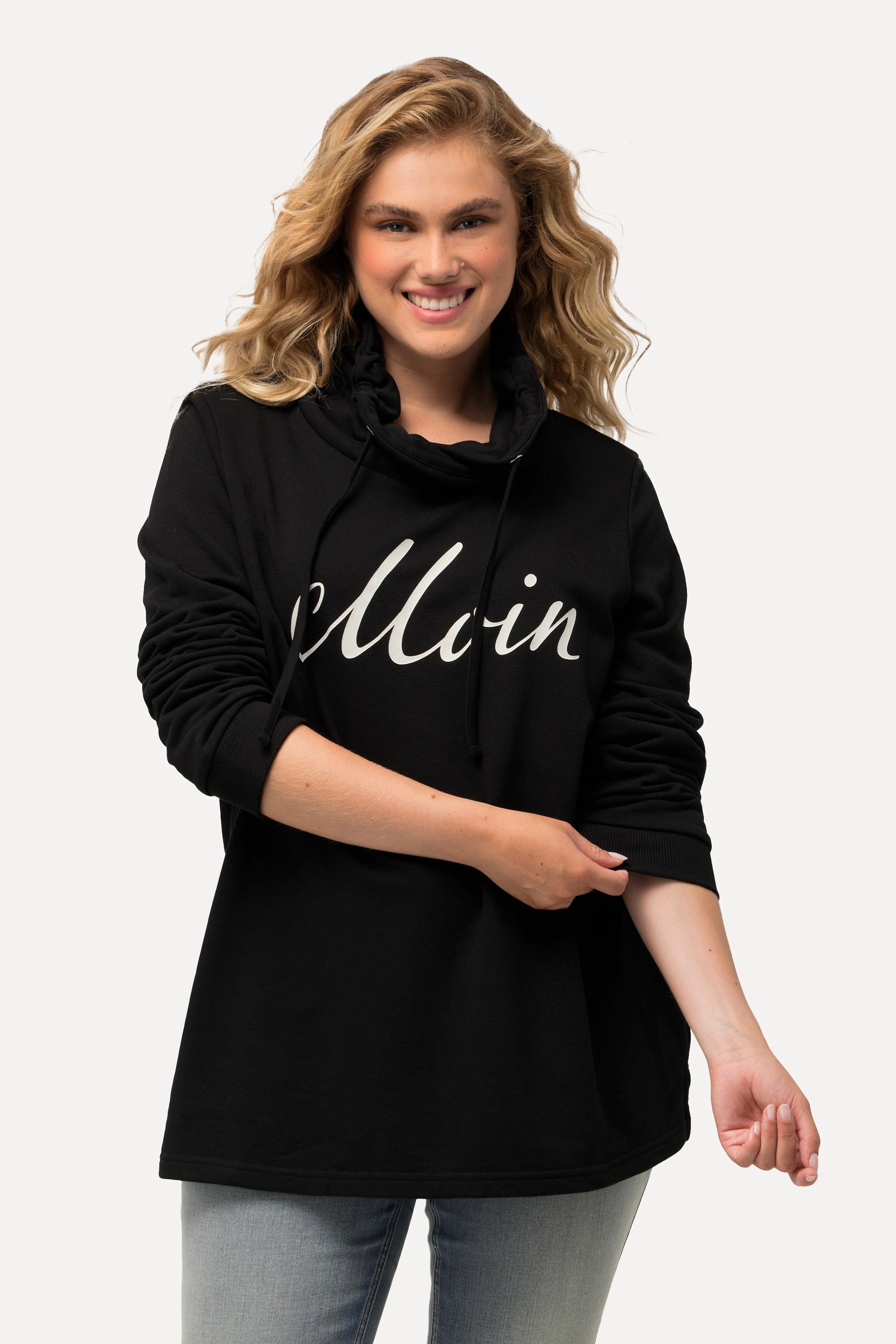 Ulla Popken  Sweat-shirt col montant et manches longues. Imprimé « salut ». 