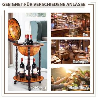 Northix Rollender Globus-Weinständer Globus Bar auf Rollen für Wein 47 x 47 x 90 cm Braun  