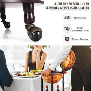 Northix Rollender Globus-Weinständer Globus Bar auf Rollen für Wein 47 x 47 x 90 cm Braun  