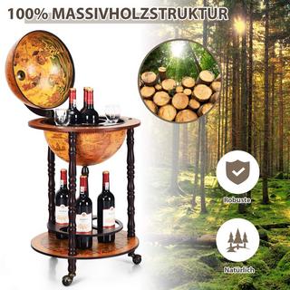 Northix Rollender Globus-Weinständer Globus Bar auf Rollen für Wein 47 x 47 x 90 cm Braun  