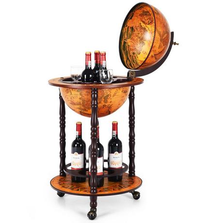 Northix Rollender Globus-Weinständer Globus Bar auf Rollen für Wein 47 x 47 x 90 cm Braun  