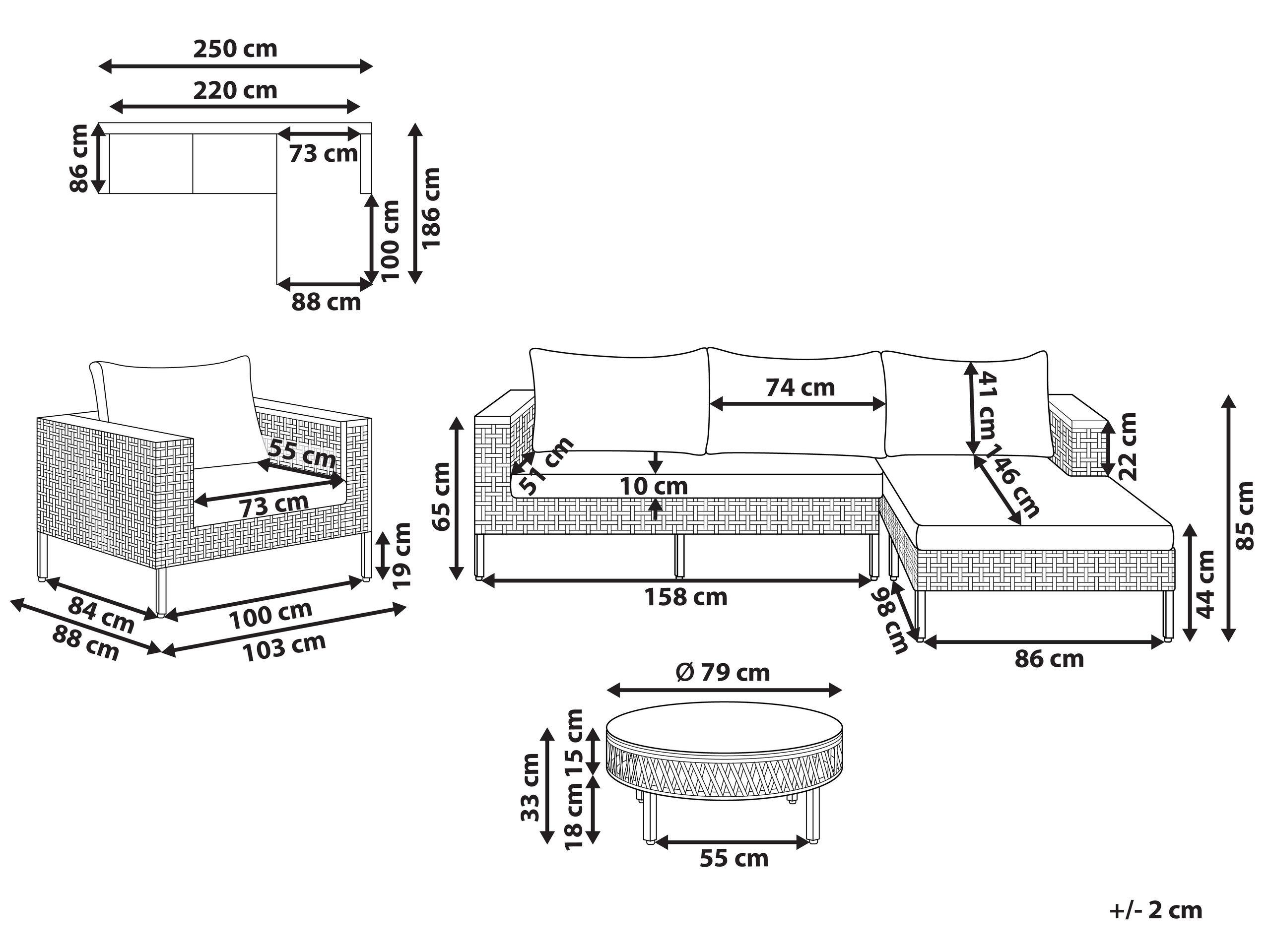 Beliani Salotto da giardino en Rattan sintetico Boho CALASETTA  
