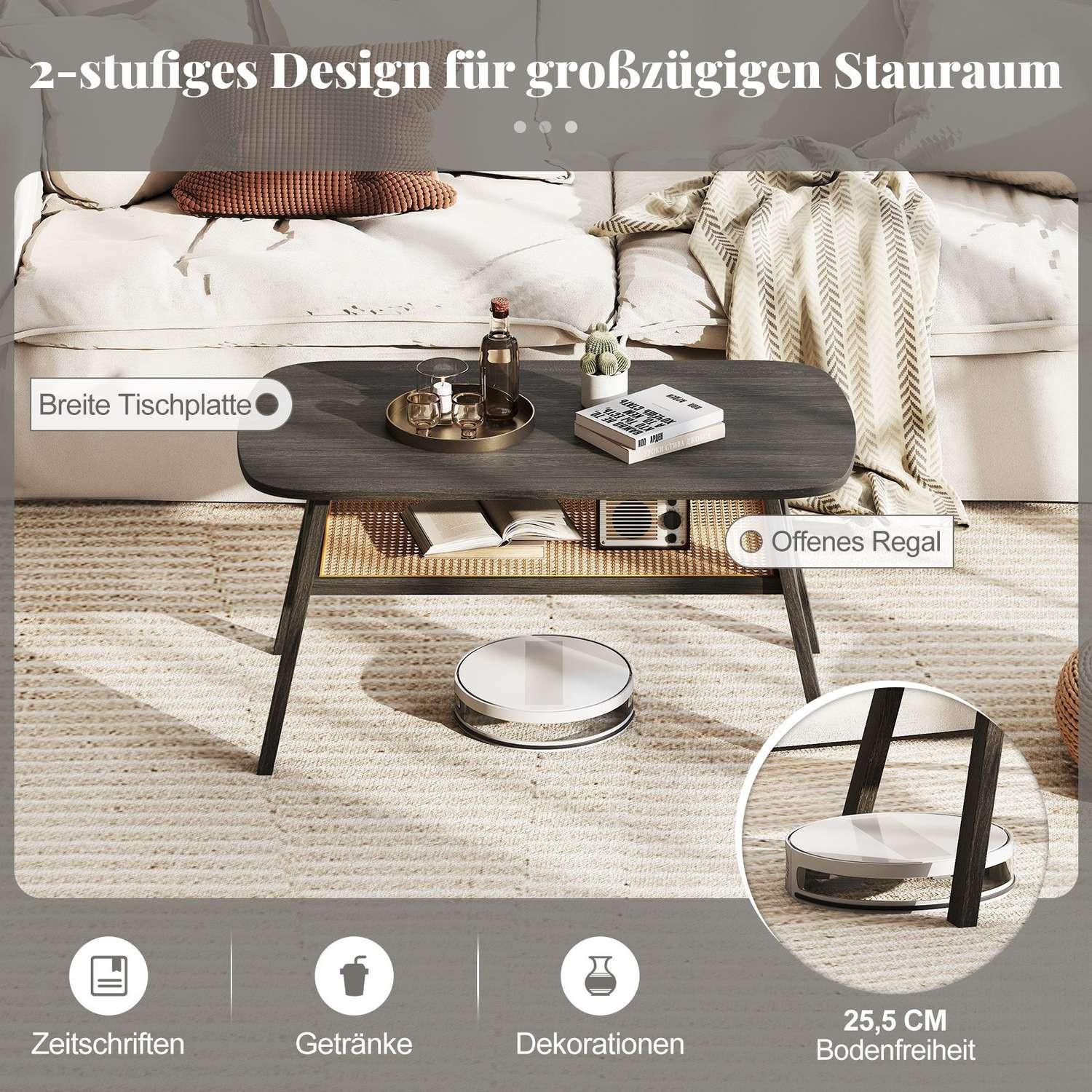 Northix Couchtisch mit Rattanregal  