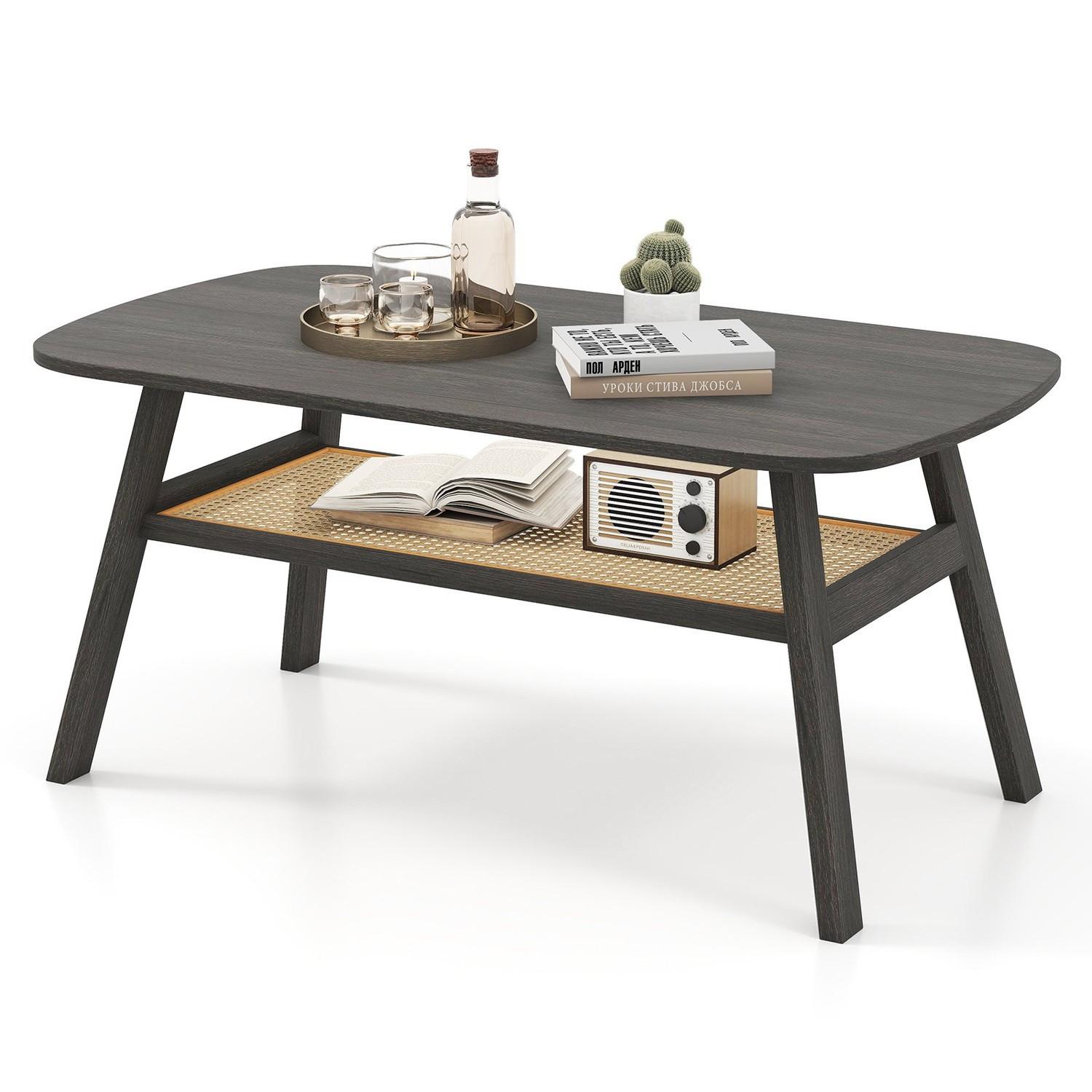 Northix Couchtisch mit Rattanregal  