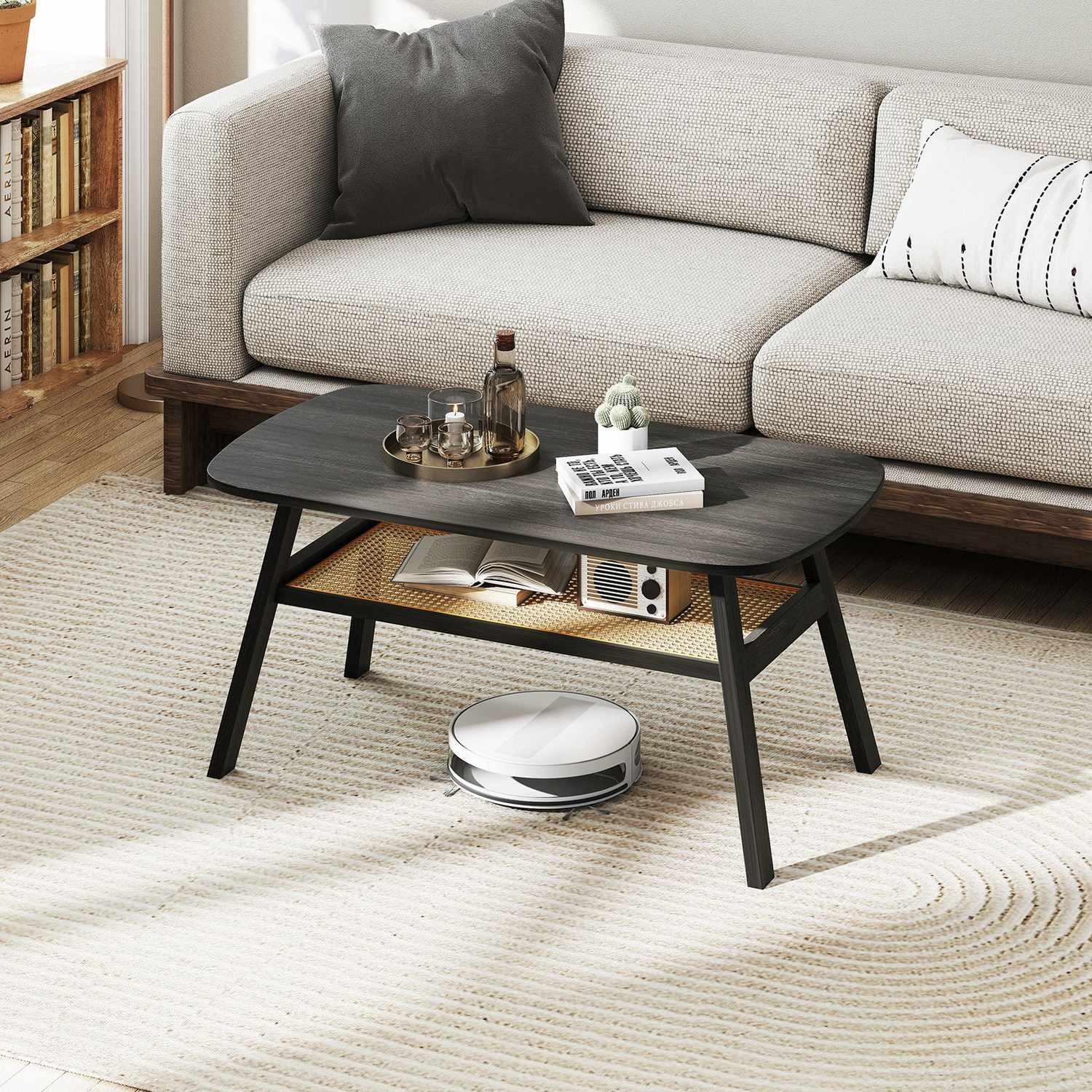 Northix Couchtisch mit Rattanregal  