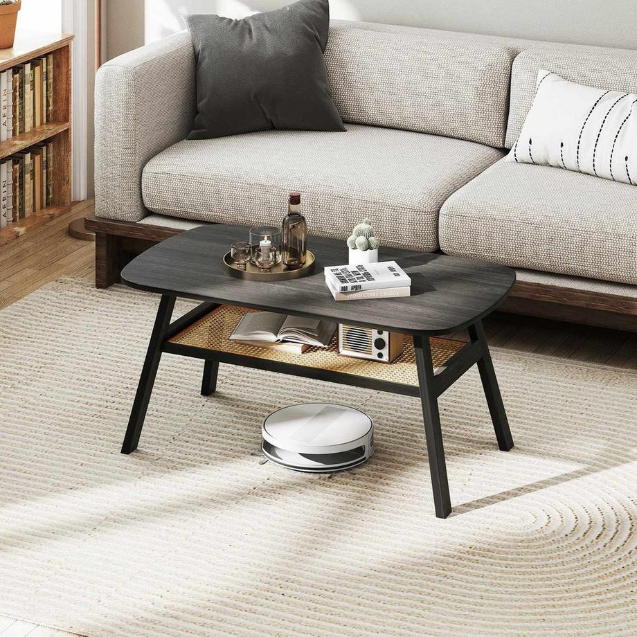 Northix Couchtisch mit Rattanregal  