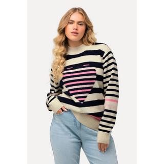 Ulla Popken  Maglione con righe, cuori, collo alto e maniche lunghe 