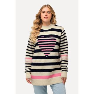 Ulla Popken  Maglione con righe, cuori, collo alto e maniche lunghe 