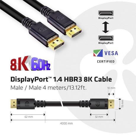 Club3D  Câble Club 3D DisplayPort 1.4 HBR3 8K mâle/mâle 4 mètres 