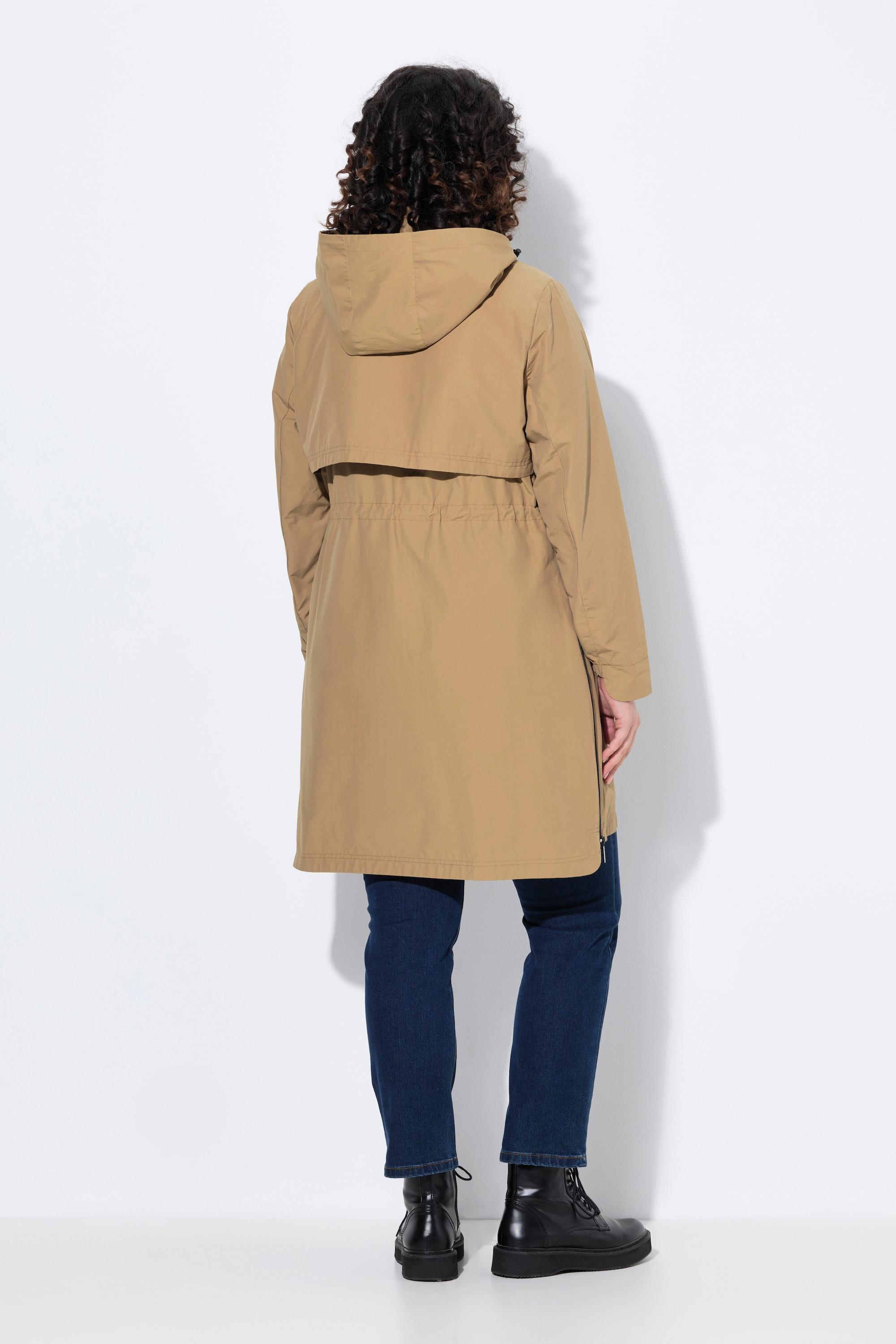 Ulla Popken Parka Spacchetti Laterali con Zip Cappuccio Tasche con Zip  
