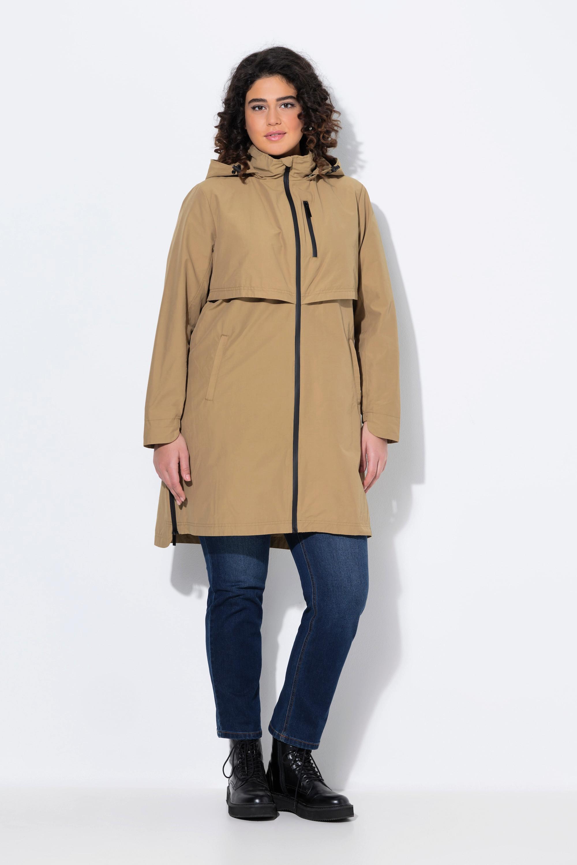 Ulla Popken Parka Spacchetti Laterali con Zip Cappuccio Tasche con Zip  