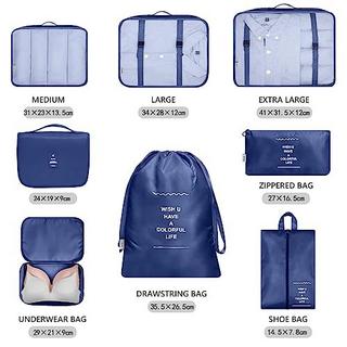 Only-bags.store  8-teilige Packwürfel, Kleidersäcke, Kofferorganisation für Urlaub und Reisen, Packwürfel-Set, Reisewürfel, Organisationssystem für Koffer - Dunkelblau 