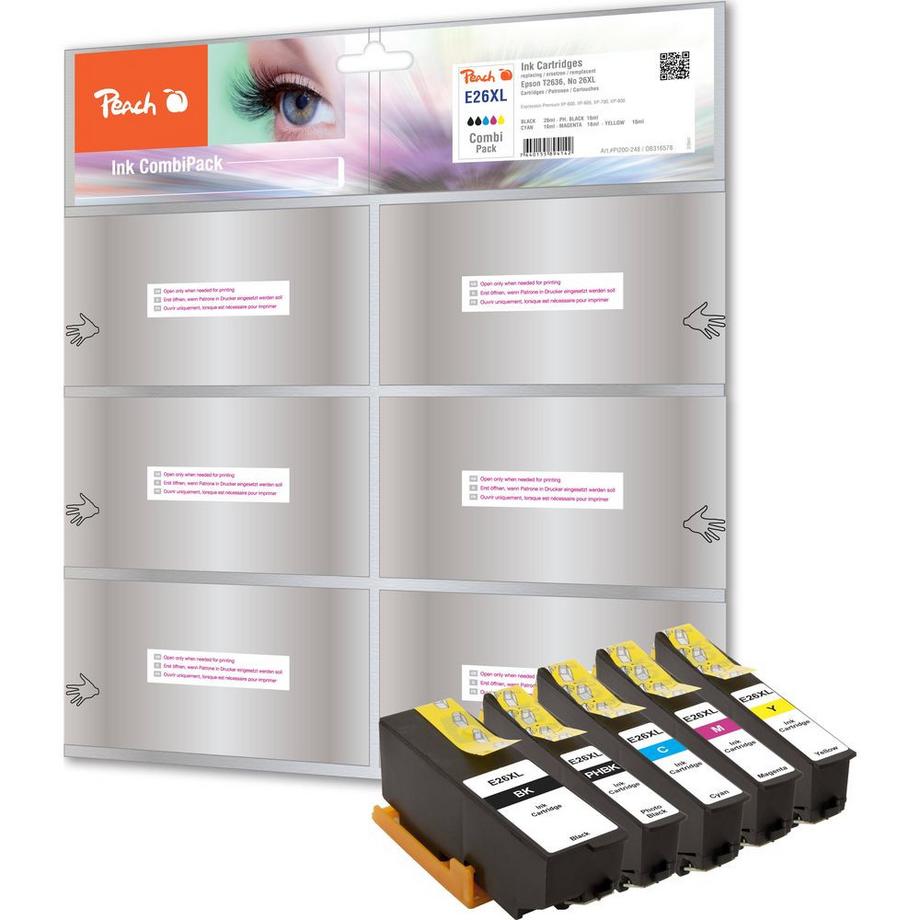 Peach  Kit d'encre Epson T2636 C, M, Y, 2x BK 