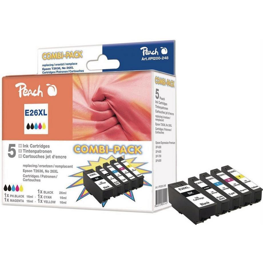 Peach  Kit d'encre Epson T2636 C, M, Y, 2x BK 