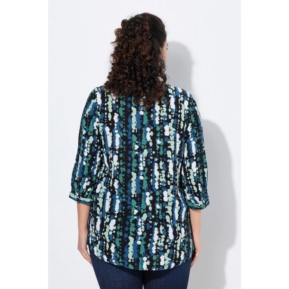 Ulla Popken Tunique Imprimée Col Rond Manches 3/4 Boutons  