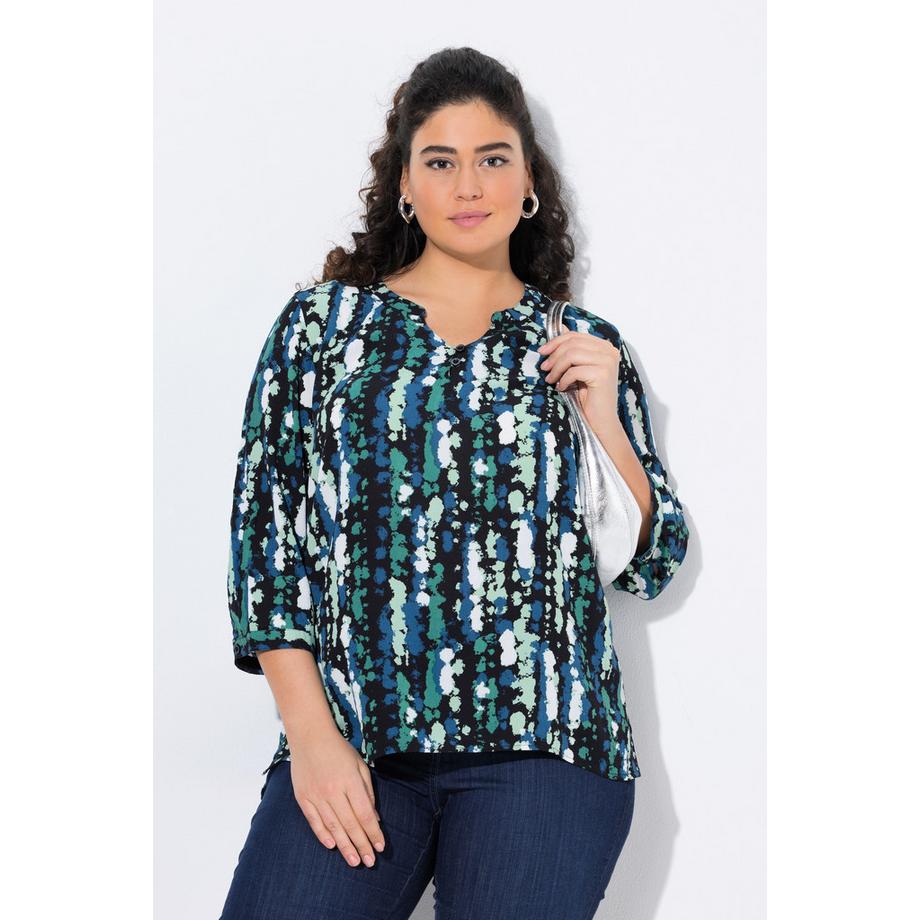 Ulla Popken Tunique Imprimée Col Rond Manches 3/4 Boutons  