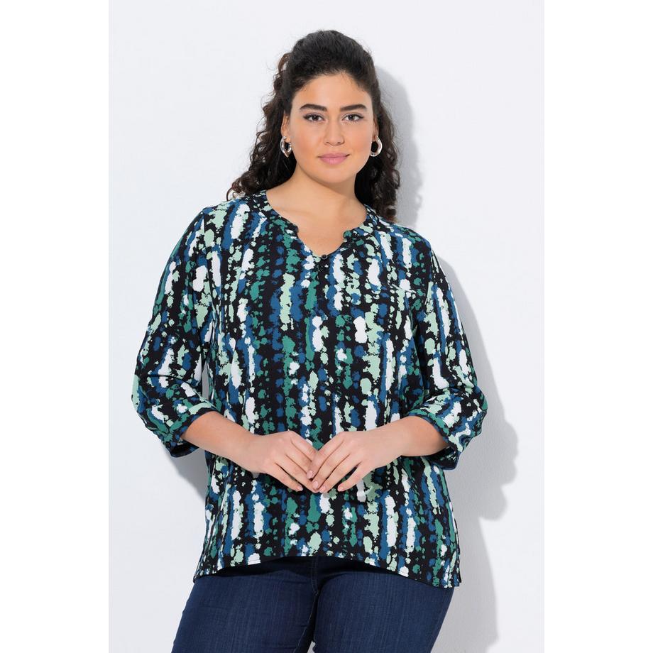 Ulla Popken Tunique Imprimée Col Rond Manches 3/4 Boutons  