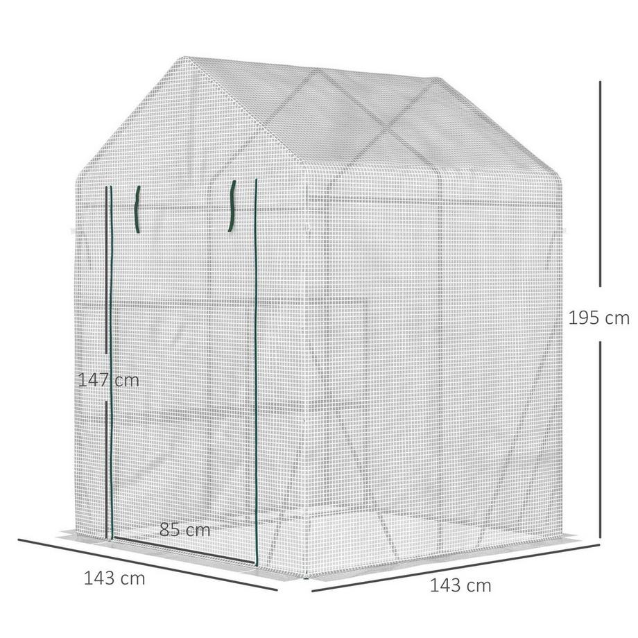 Northio Serre À Film Serre De Plain-Pied Avec 4 Niveaux D'Étagère Serre À Tomates Cadre Froid Acier Blanc Plastique Pe 143X143X195Cm  