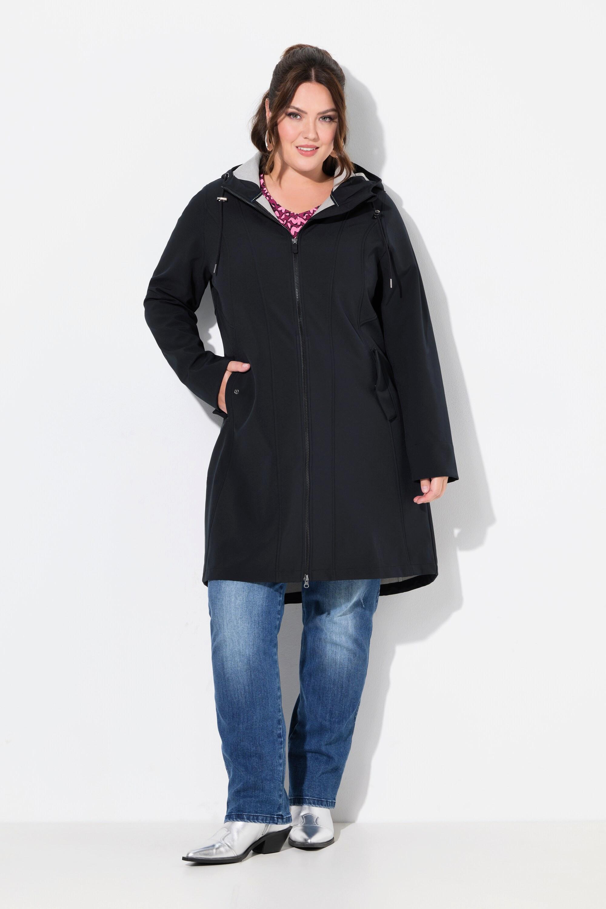 Ulla Popken HYPRAR Softshell Longjacke Wasserabweisend Kapuze  