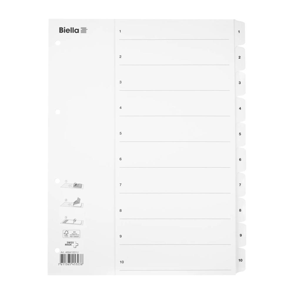 Biella  Répertoire en carton SmartIndex, 1-10 - Blanc 