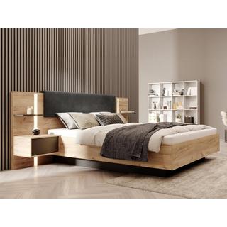 Vente-unique Letto con LED + Rete + Materasso + Comodini 160 x 200 cm Naturale e Antracite - ELYNIA  