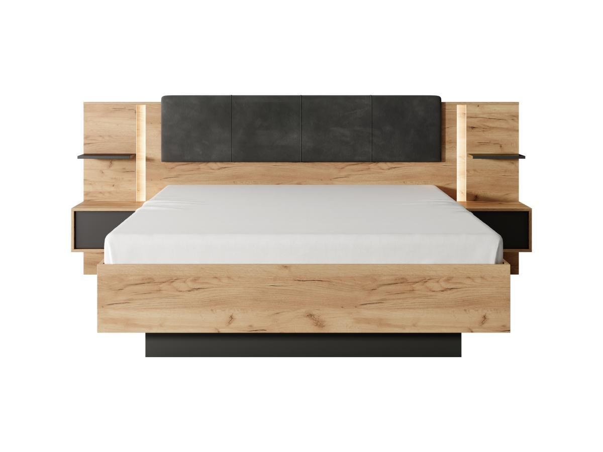 Vente-unique Letto con LED + Rete + Materasso + Comodini 160 x 200 cm Naturale e Antracite - ELYNIA  