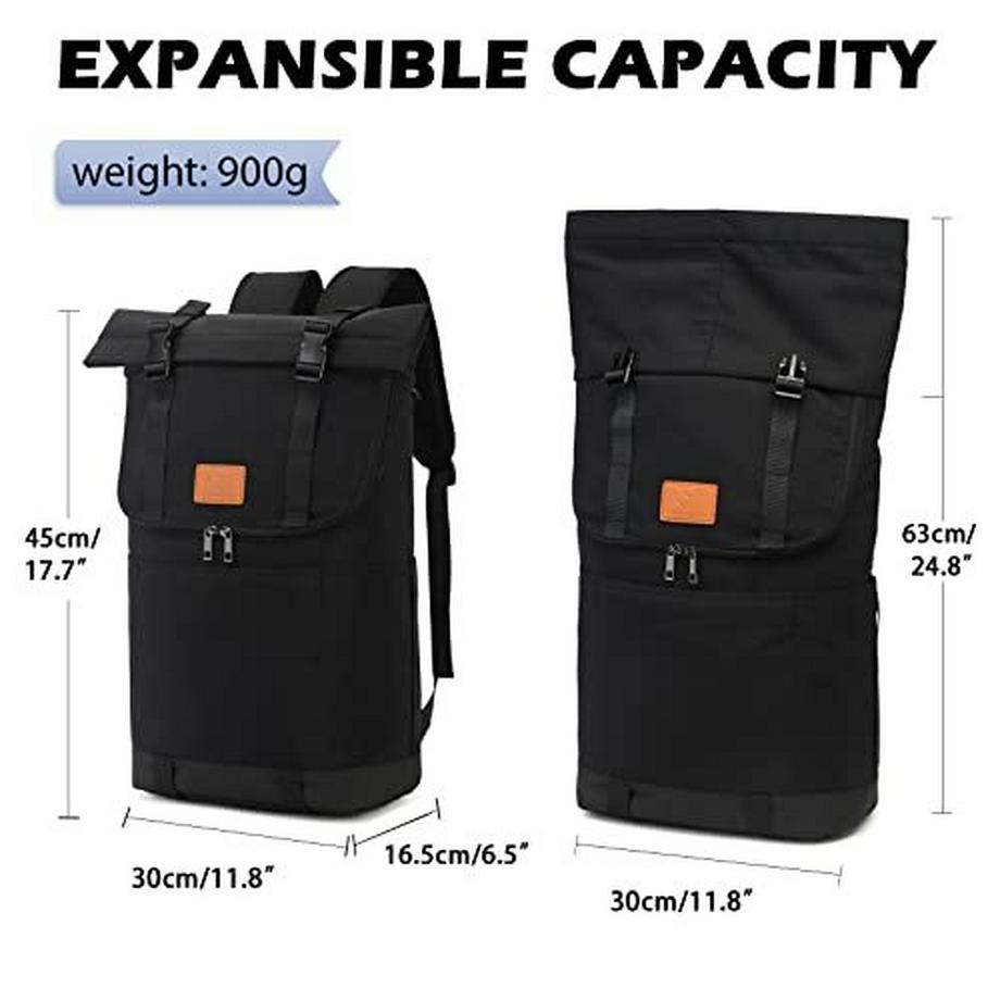 Only-bags.store Sac à dos Rolltop pour ordinateur portable Sac à dos étanche avec compartiment pour ordinateur portable 15.6 pouces  