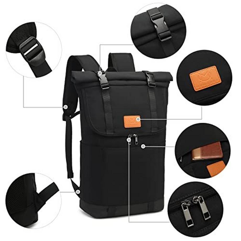 Only-bags.store Sac à dos Rolltop pour ordinateur portable Sac à dos étanche avec compartiment pour ordinateur portable 15.6 pouces  