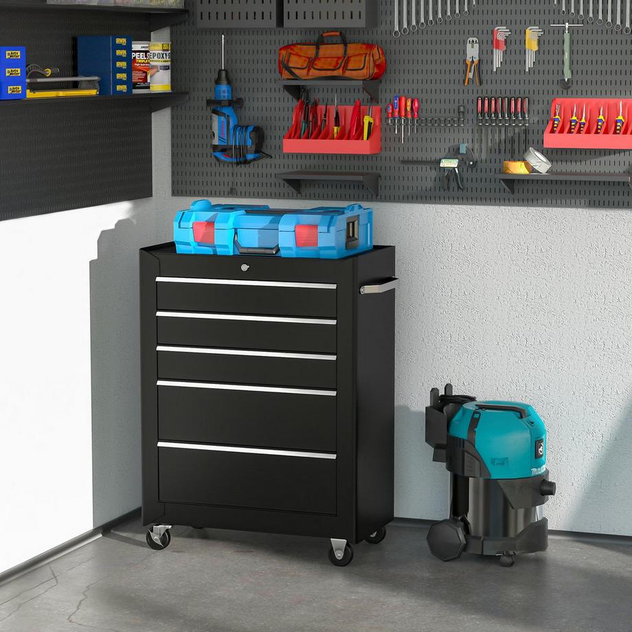 Northio Chariot d'atelier chariot à outils vide verrouillable avec 5 tiroirs, 2 clés, tapis antidérapants, armoire à outils noir Aosom  