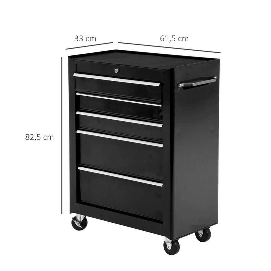 Northio Chariot d'atelier chariot à outils vide verrouillable avec 5 tiroirs, 2 clés, tapis antidérapants, armoire à outils noir Aosom  