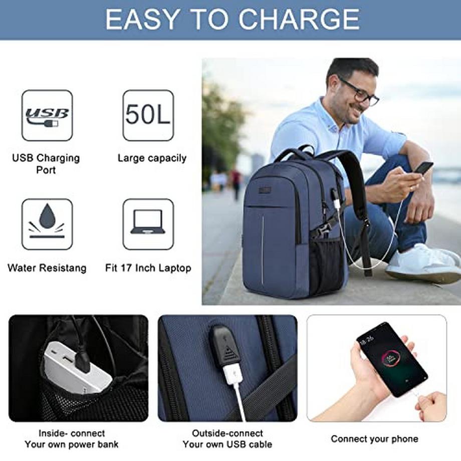 Only-bags.store Großer Laptop Rucksack mit USB Ladeanschluss Wasserdicht  