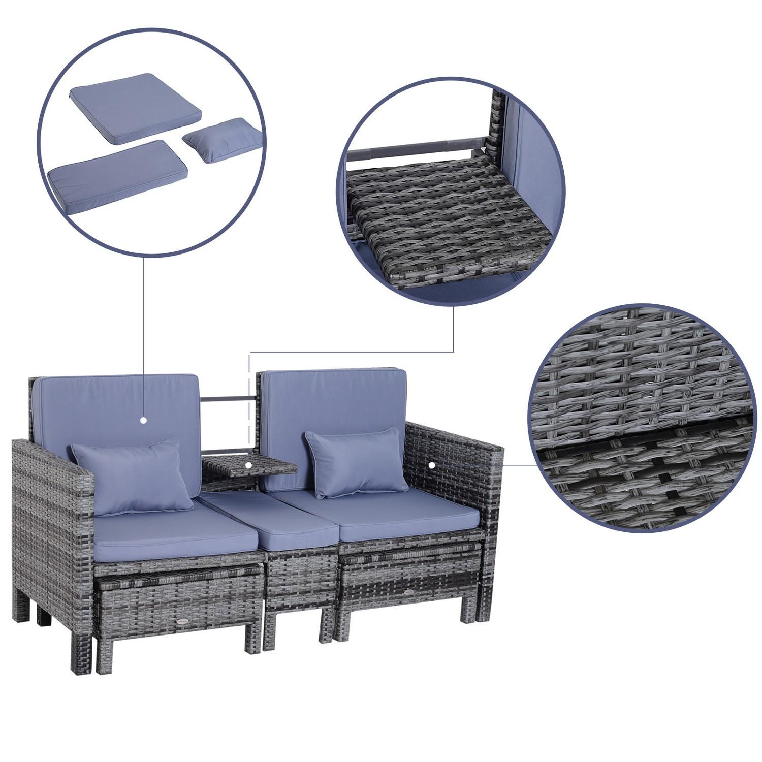 Northio 3-tlg. Gartensofa Gartenmöbel Lounge Gartenset Sitzgruppe Rattenmöbel Grau Polyrattan + Metall 2er-Sofa 2 x Hocker Kissen  