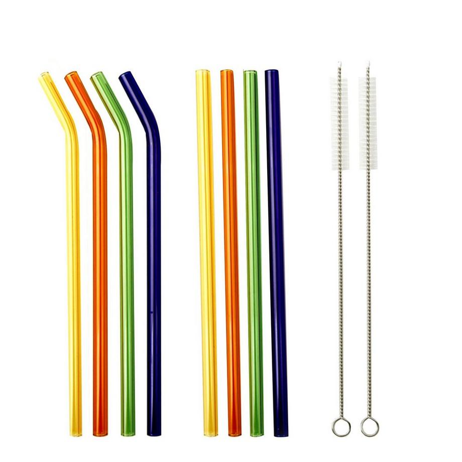 SMOOTHIE PARTY Wiederverwendbares Glastrinkhalm-Set mixed bunt