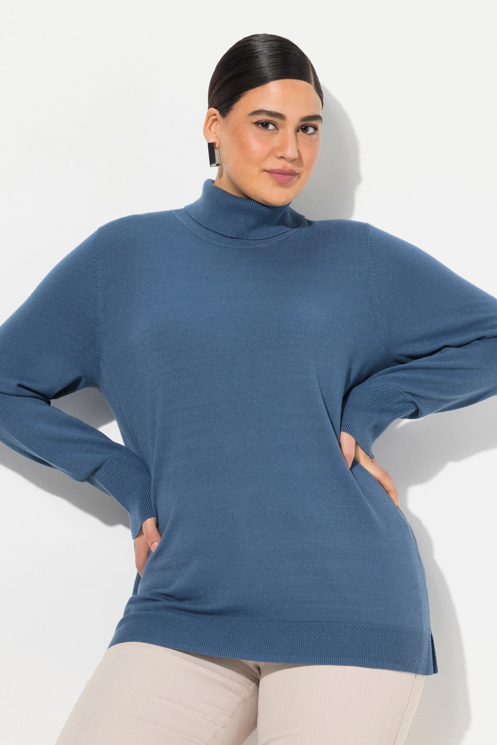 Ulla Popken  Pullover con collo dolcevita, alti orli a costine e maniche lunghe 