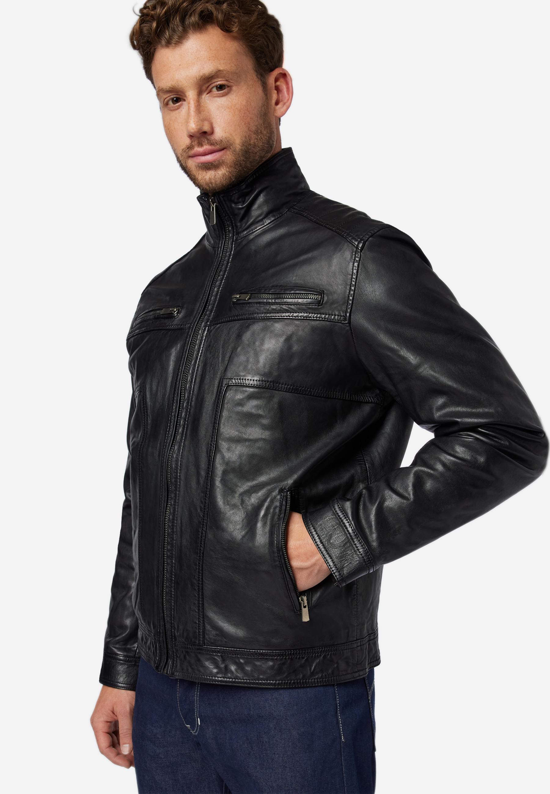 RICANO  Veste en cuir pour homme Albert - Style classique avec col montant 