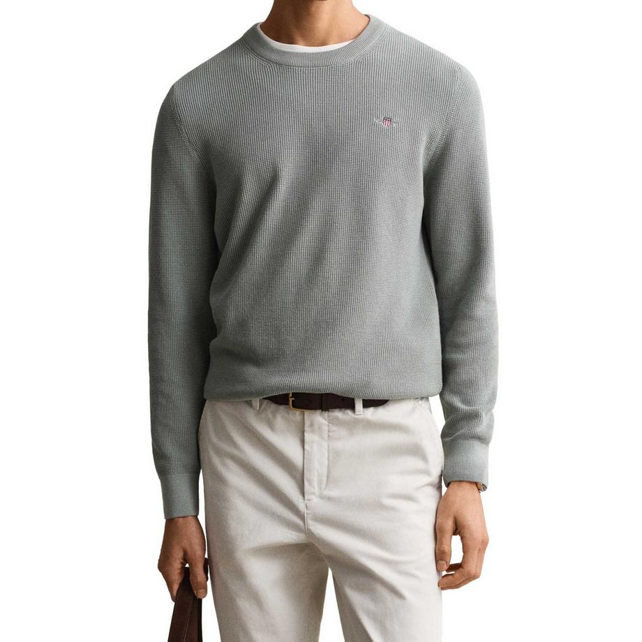 GANT Micro Texturiertes Baumwollpullover Rundhals  
