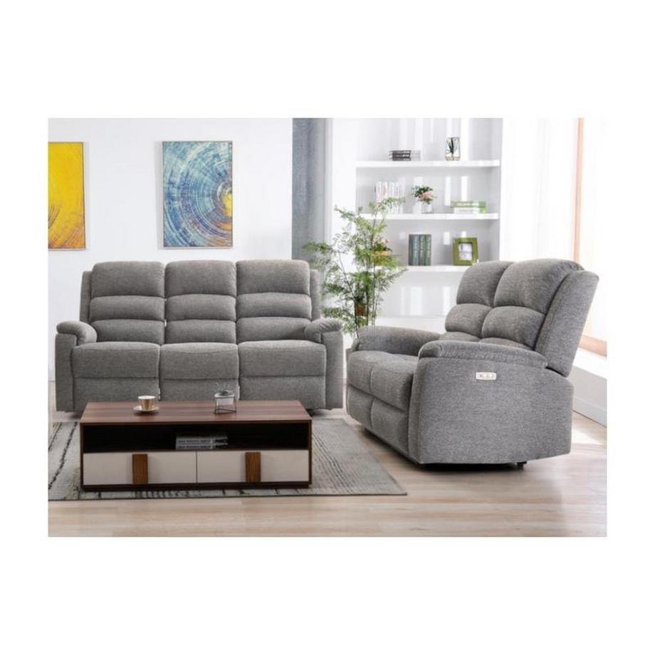 Couchgarnitur mit elektrischer Relaxfunktion 3+2 - Stoff - Anthrazit - NEVERS