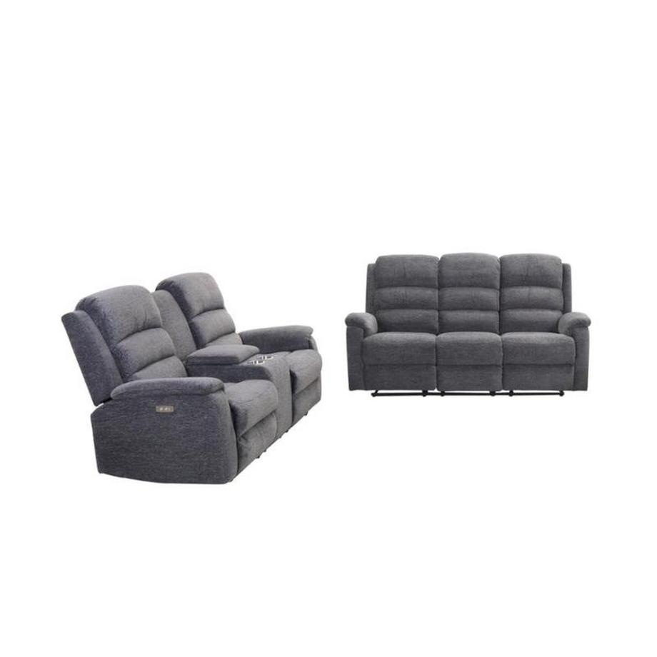 Vente-unique Couchgarnitur mit elektrischer Relaxfunktion 3+2 - Stoff - Anthrazit - NEVERS  