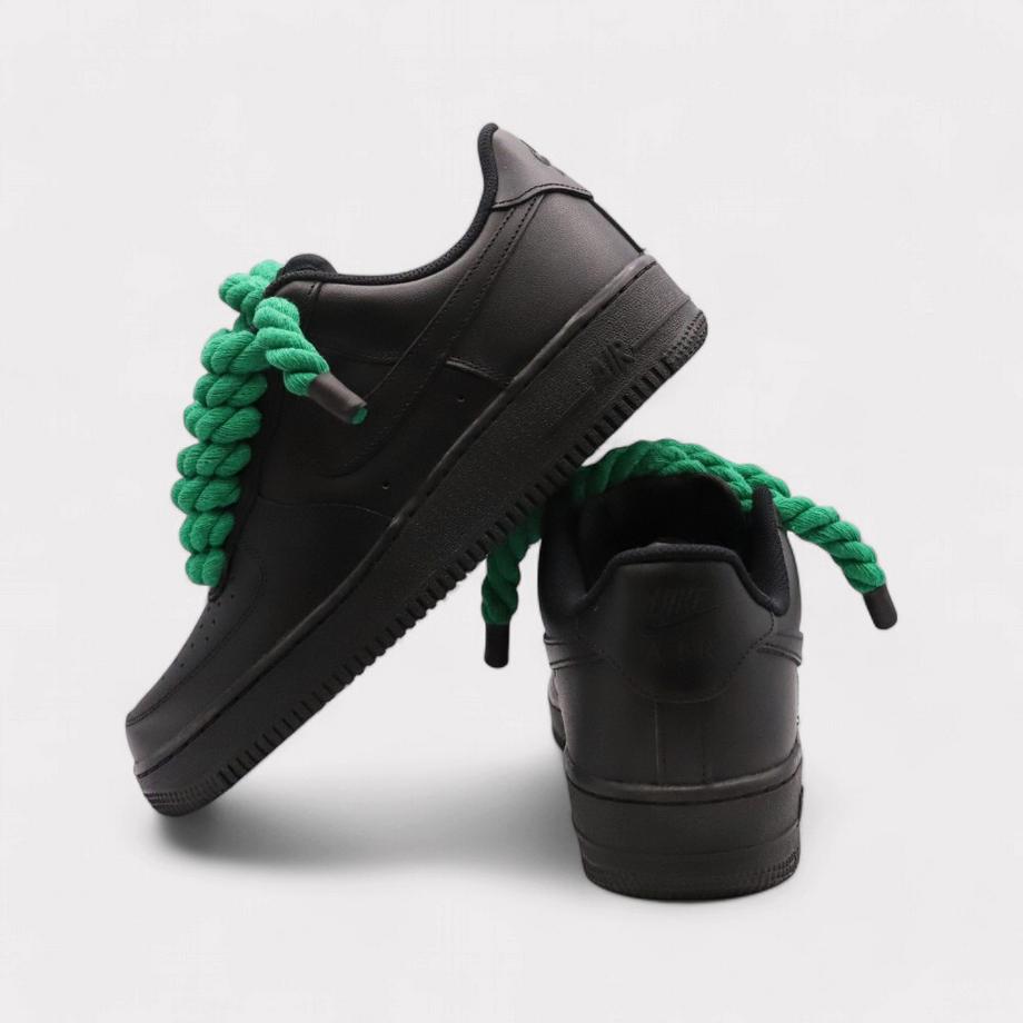 NIKE Air Force 1 Black Rope Lace Green Sneakers  