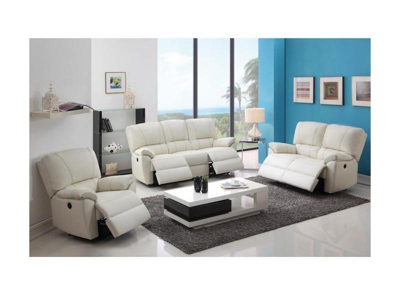 Vente-unique Relaxsofa Ledergarnitur elektrisch Marcis 3+2+1 Elfenbein  