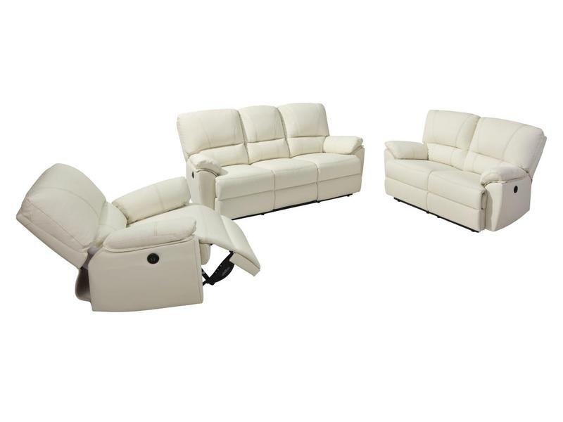 Vente-unique Relaxsofa Ledergarnitur elektrisch Marcis 3+2+1 Elfenbein  