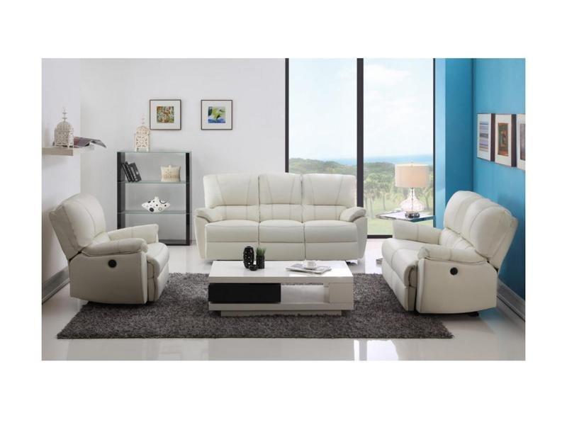 Vente-unique Relaxsofa Ledergarnitur elektrisch Marcis 3+2+1 Elfenbein  