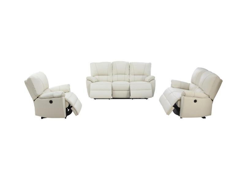 Vente-unique Relaxsofa Ledergarnitur elektrisch Marcis 3+2+1 Elfenbein  