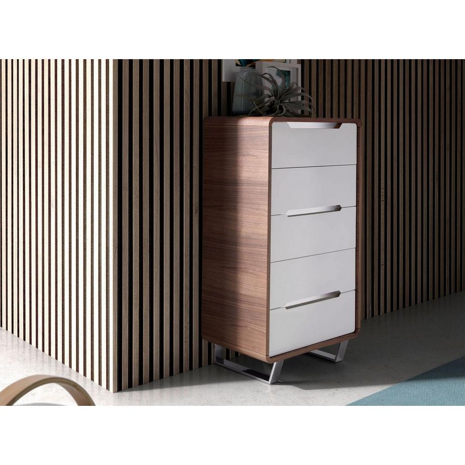 ANGEL CERDA Chiffonnier bois blanc, noyer et acier chromé  