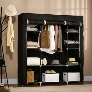 Northio Armoire En Tissu Avec Fermeture Éclair, 1 Tringle À Vêtements, 10 Étagères, 150X43X162,5Cm, Tissu Intissé  