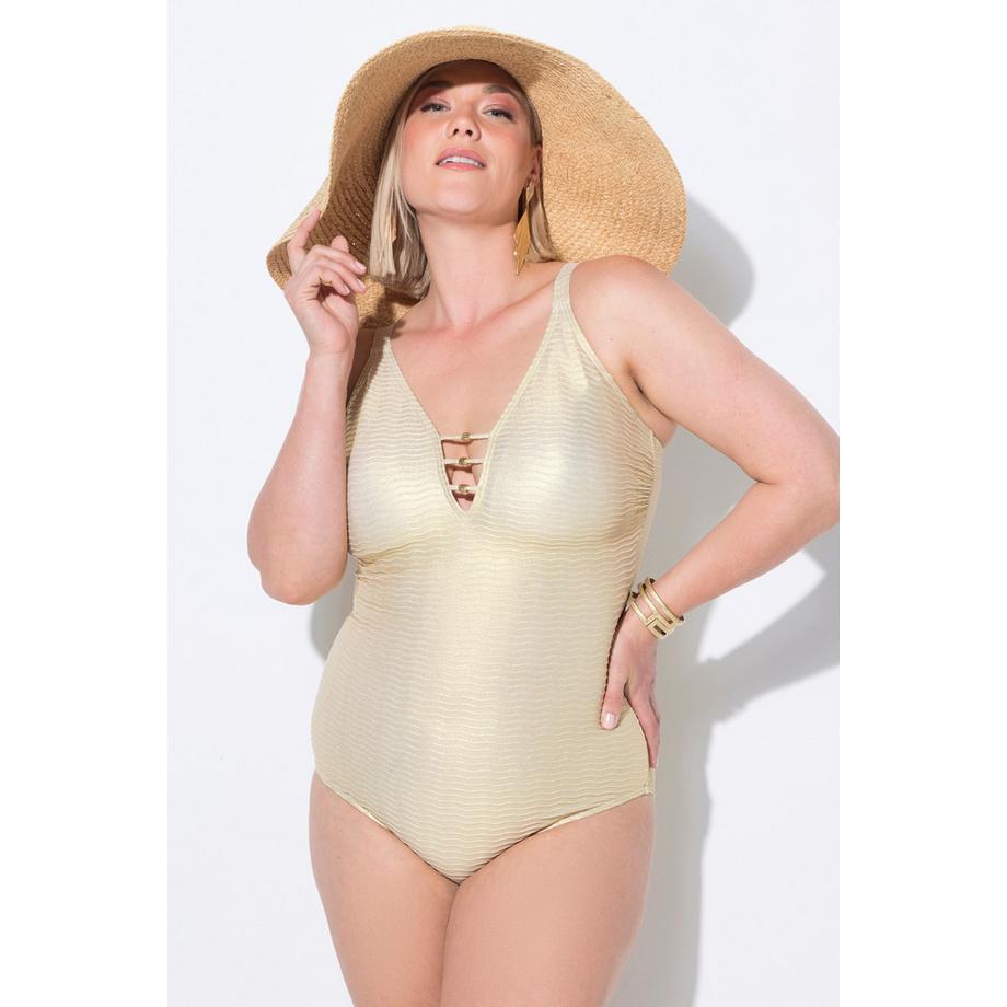 Ulla Popken Costume da bagno Motivo Onde Coppe Morbide Spalline Regolabili  
