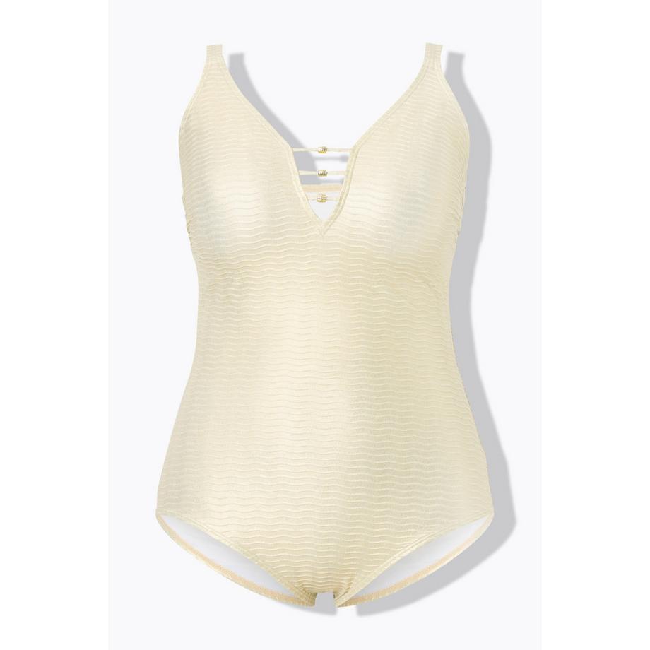 Ulla Popken Costume da bagno Motivo Onde Coppe Morbide Spalline Regolabili  