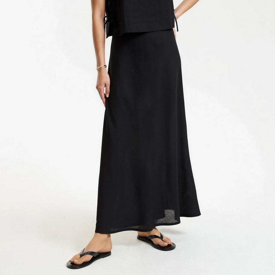 Jupe longue évasée en viscose et lin
